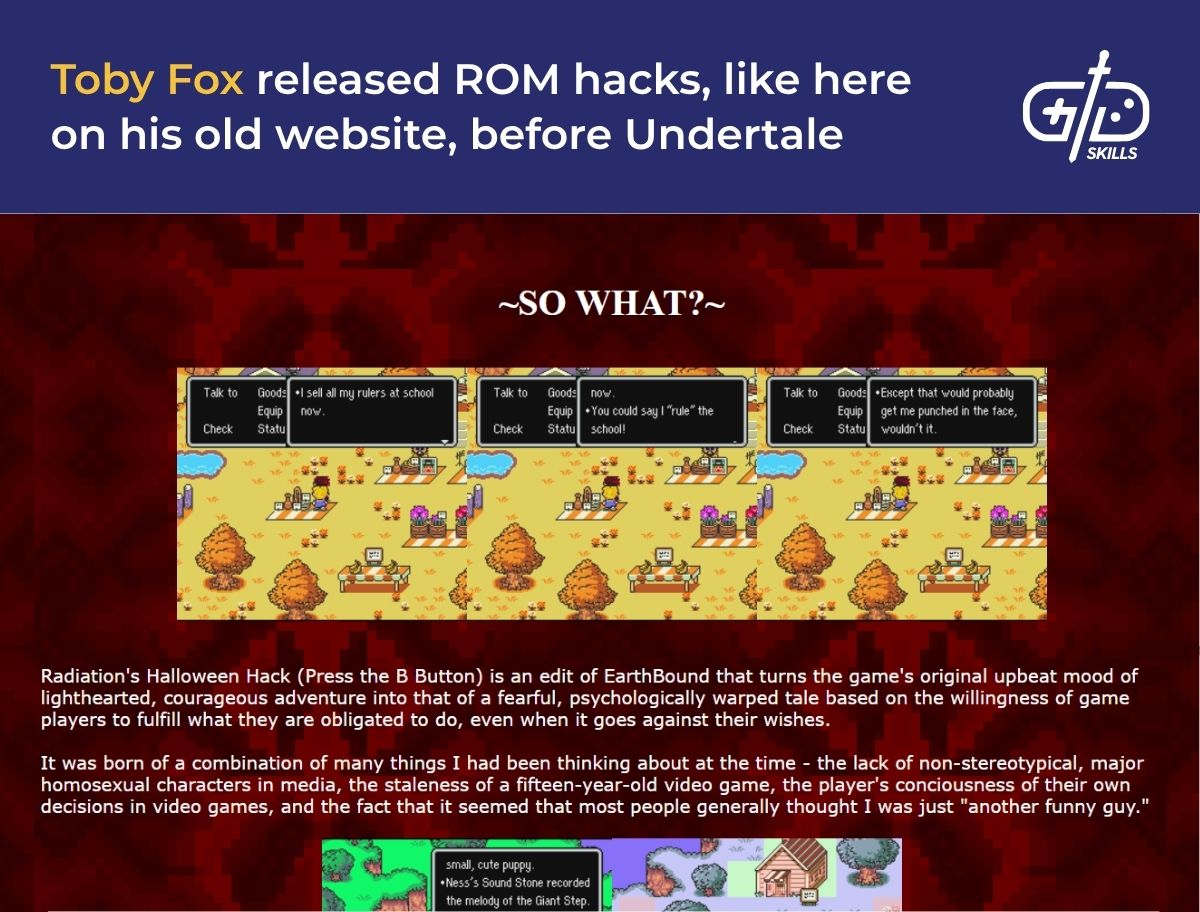 Toby Fox released ROM hacks on his website before creating Undertale