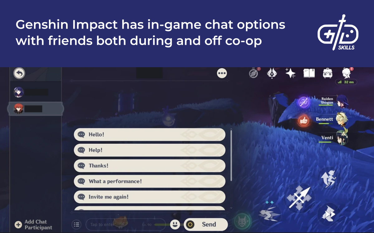 Genshin Impact has in-game chat options with friends both during and off co-op