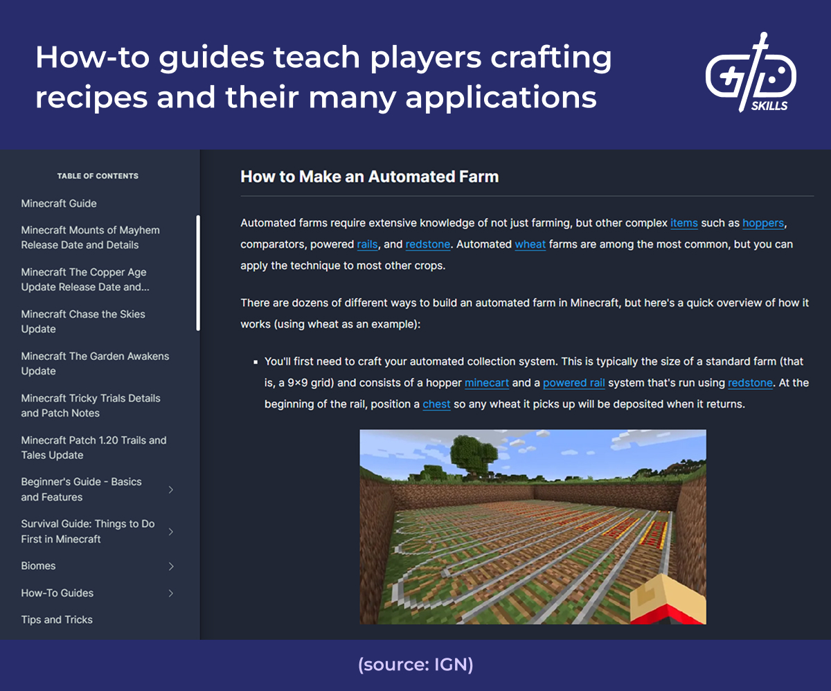 How-to guides teach players crafting recipes and their many applications