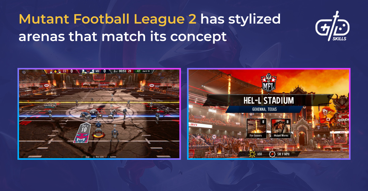 Mutant Football League 2 has stylized arenas that match its concept