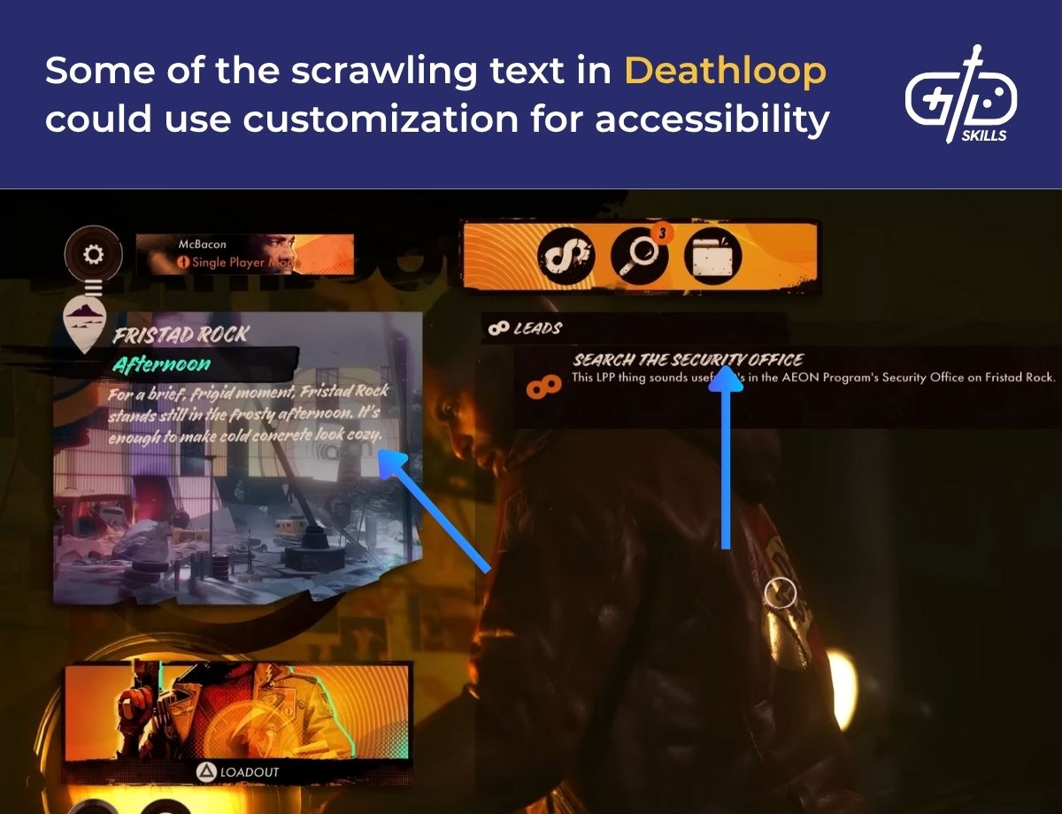 Deathloop's scrawling text could use customization for accessibility