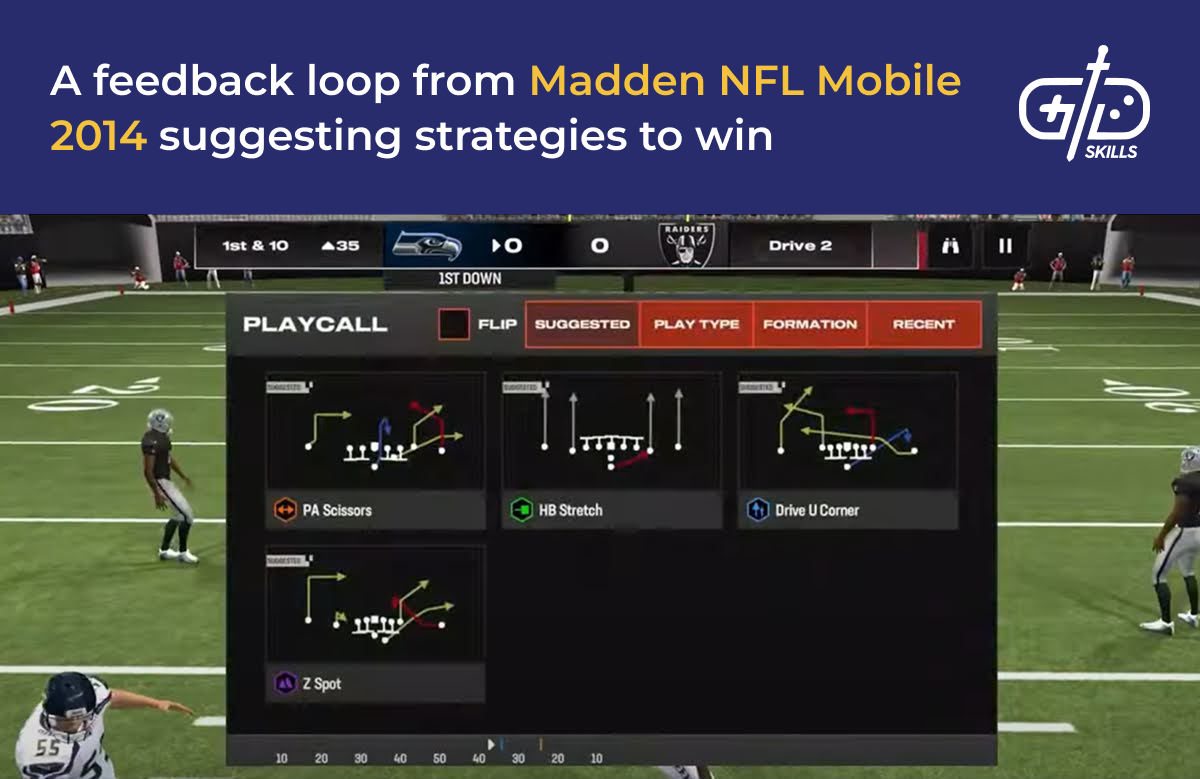A feedback loop from Madden NFL Mobile 2014 suggesting strategies to win