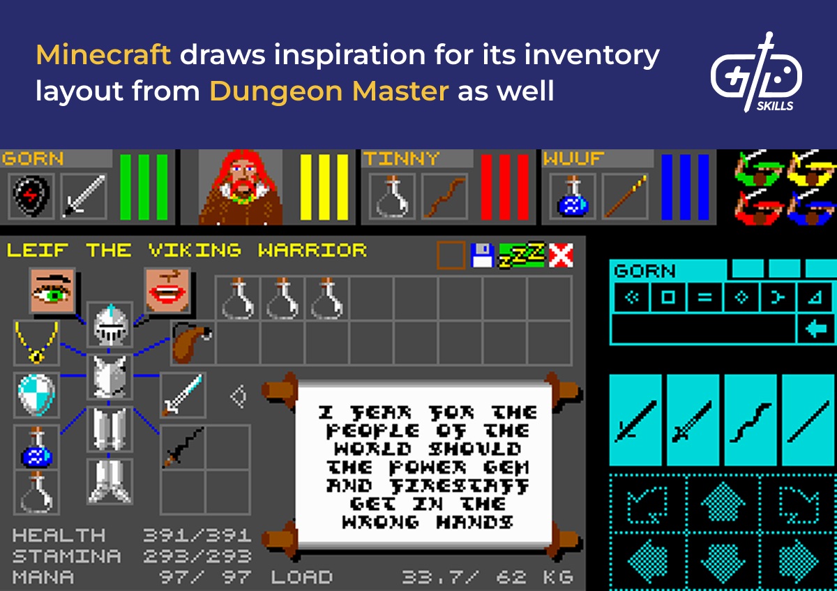 Minecraft draws inspiration for its inventory layout from Dungeon Master