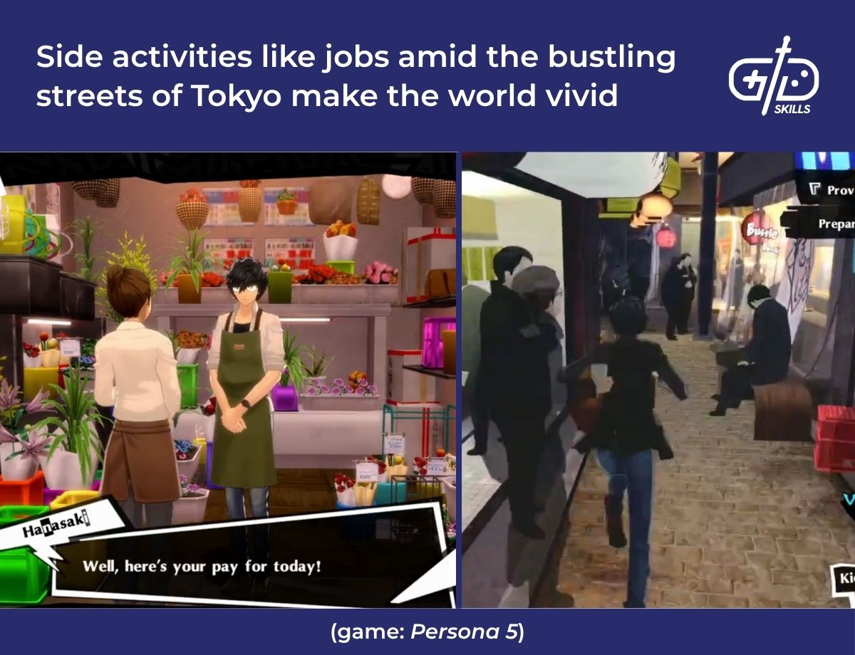 Side activities like jobs amid the bustling streets of Tokyo make the world of Persona 5 vivid