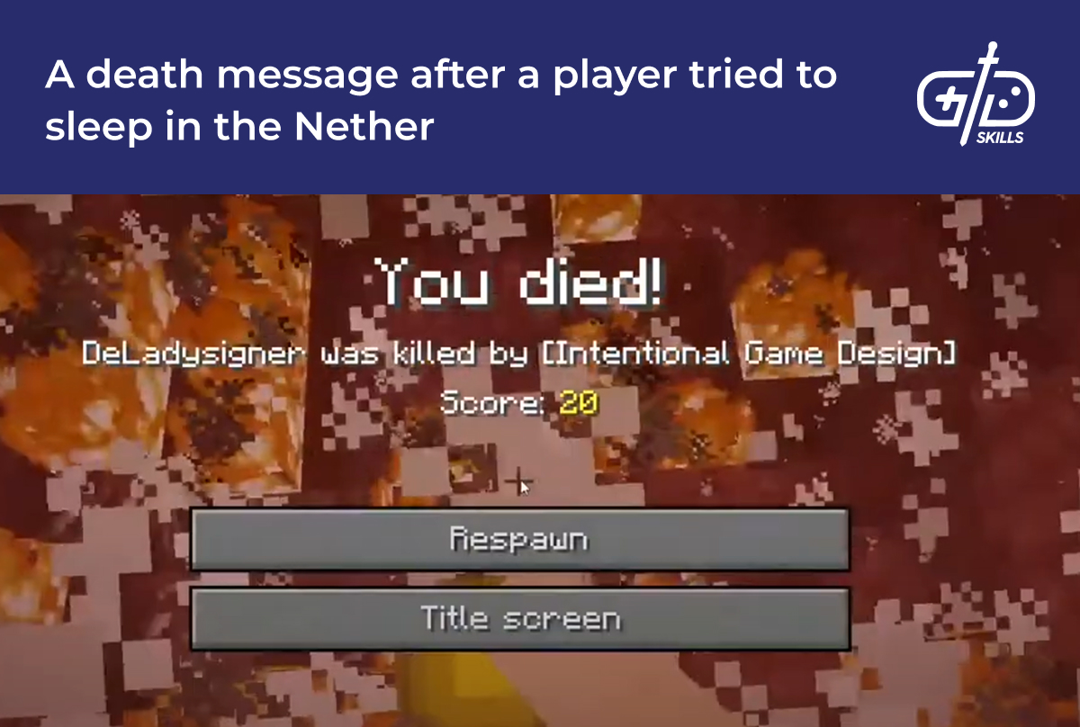 A death massage after a player tried to sleep in the Nether