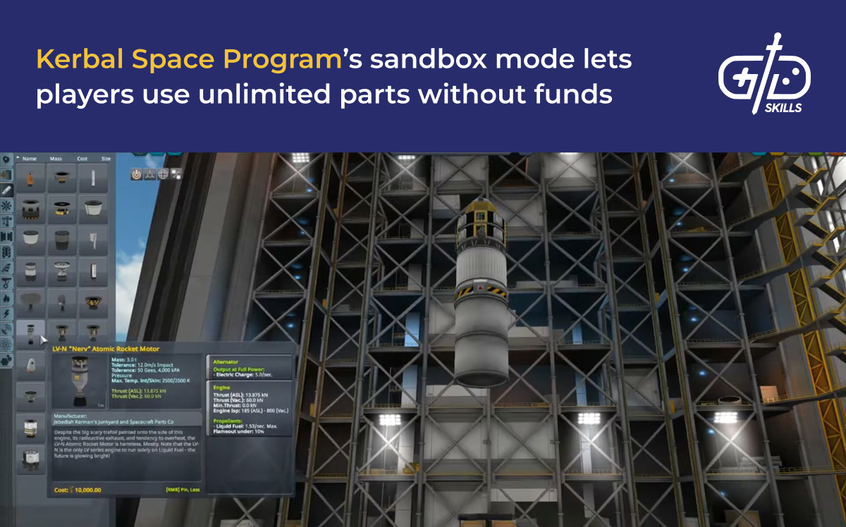 Kerbal Space Program's sandbox mode lets players use unlimited parts without funds