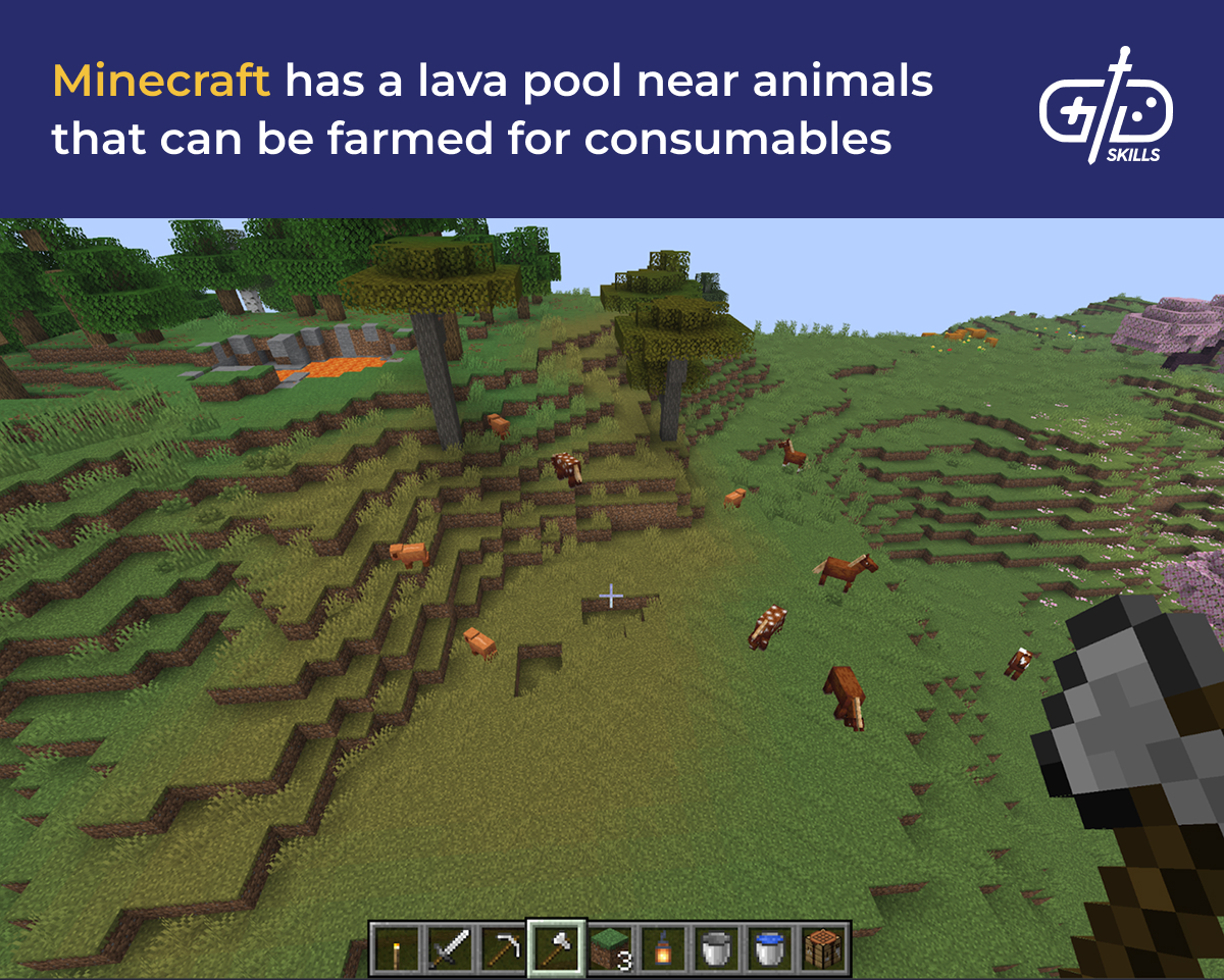 Minecraft has a lava pool near animals that can be farmed for consumables