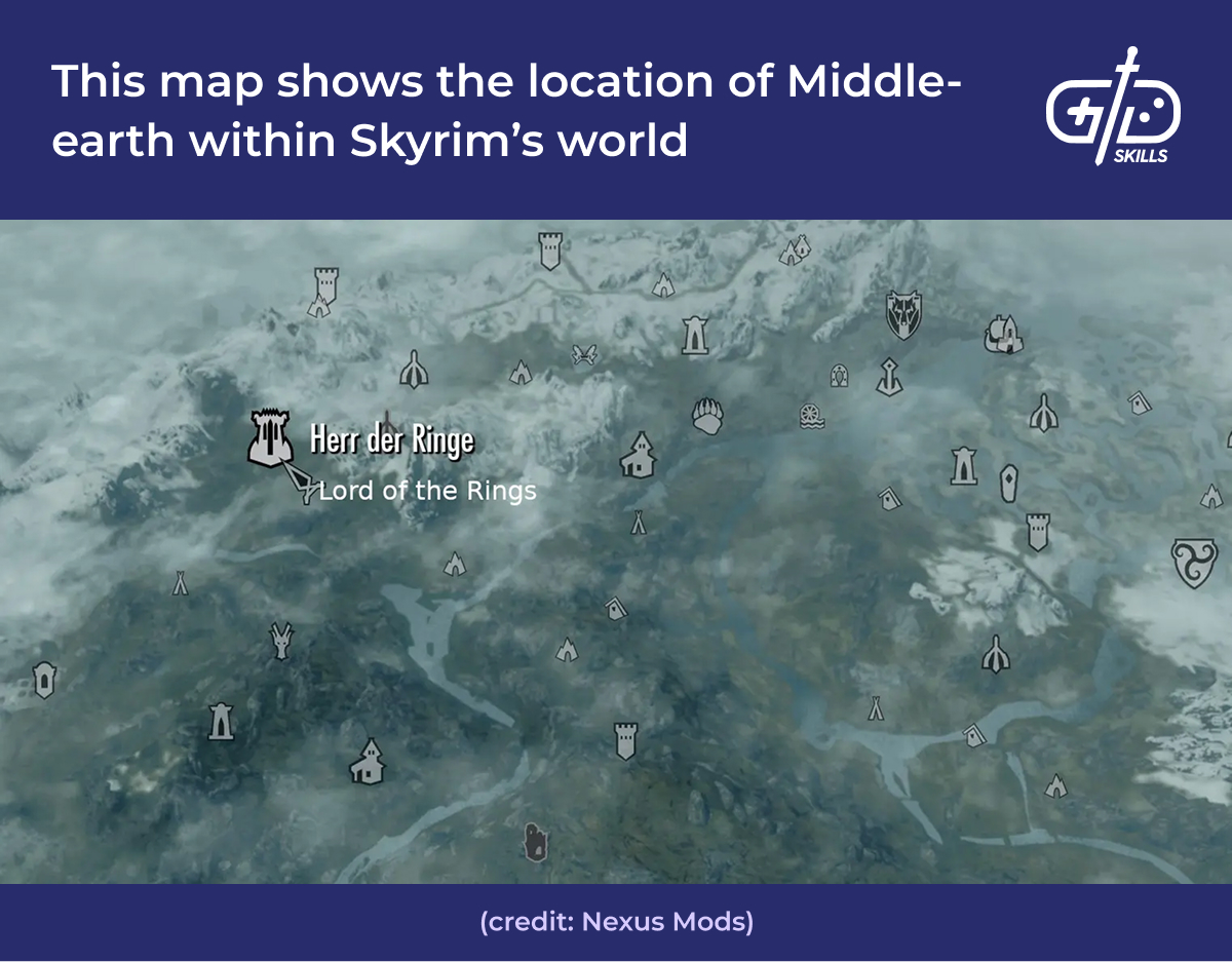 This map shows the location of Middle-earth within Skyrim’s world