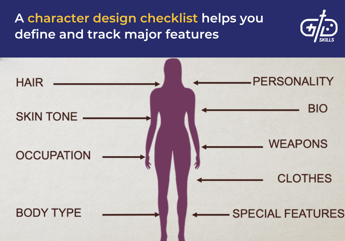 A character design checklist helps you define and track major features