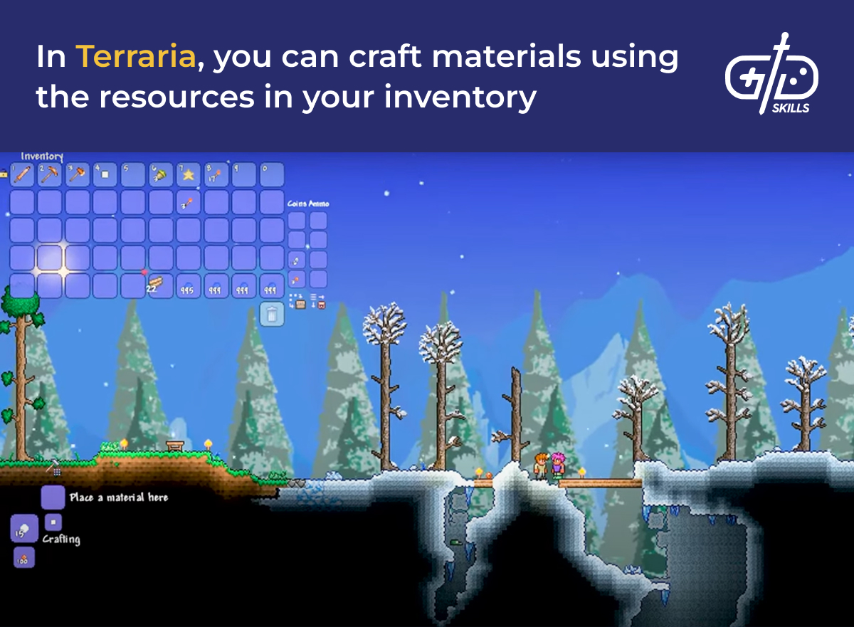 In Terraria, you can craft materials using the resources in your inventory