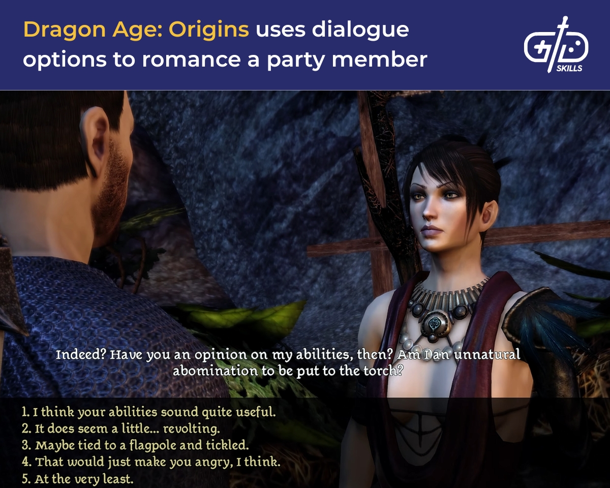 Dialogue options for romancing a party member in Dragon Age: Origins