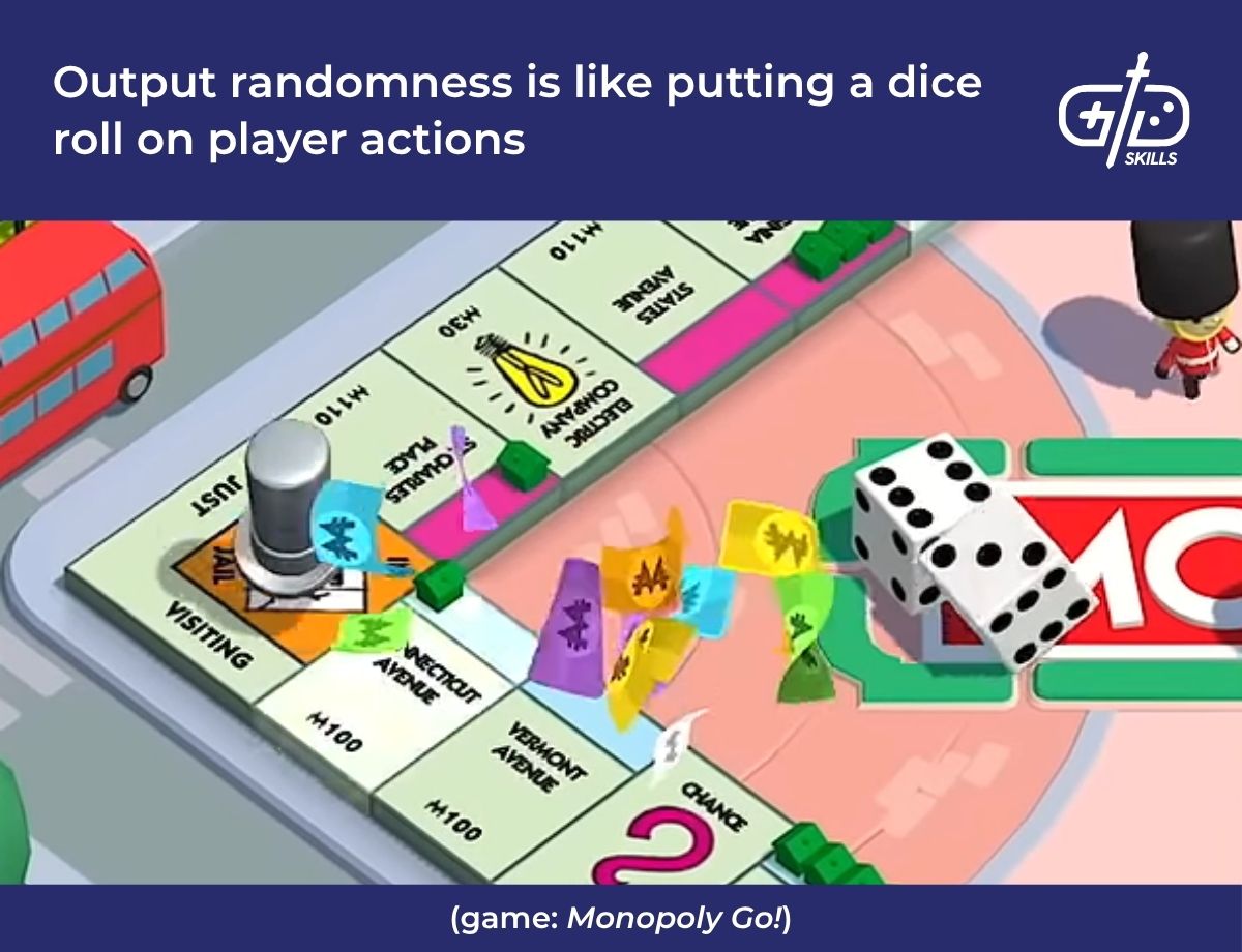Output randomness is like putting a dice roll on player actions