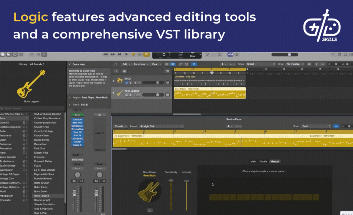 Logic features advanced editing tools and a comprehensive VST library