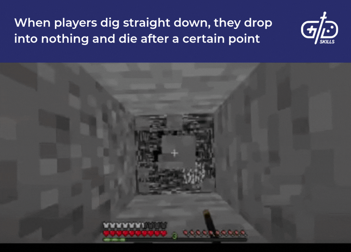 When players dig straight down, they drop into nothing and die after a certain point