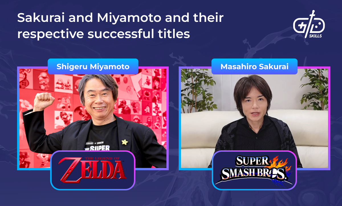Shiegeru Miyamoto (Zelda) and Masahiro Sakurai (Super Smash Bros.)
