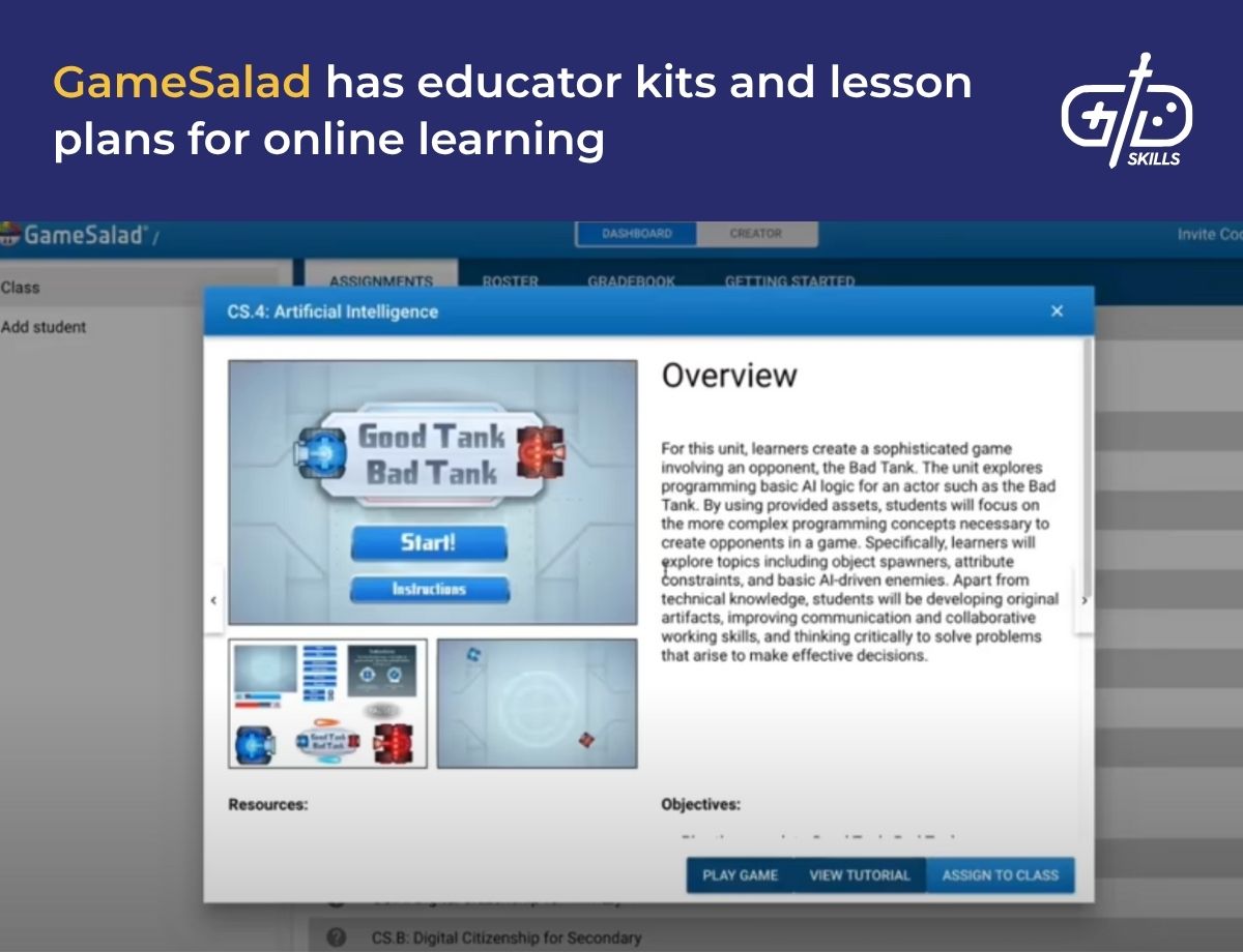 GameSalad has educator kits and lesson plans for online learning
