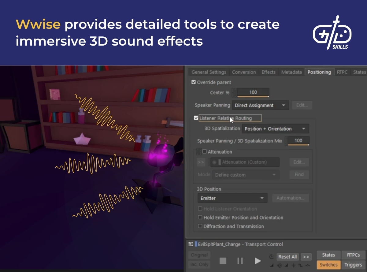 Wwise provides detailed tools to create immersive 3D sound effects