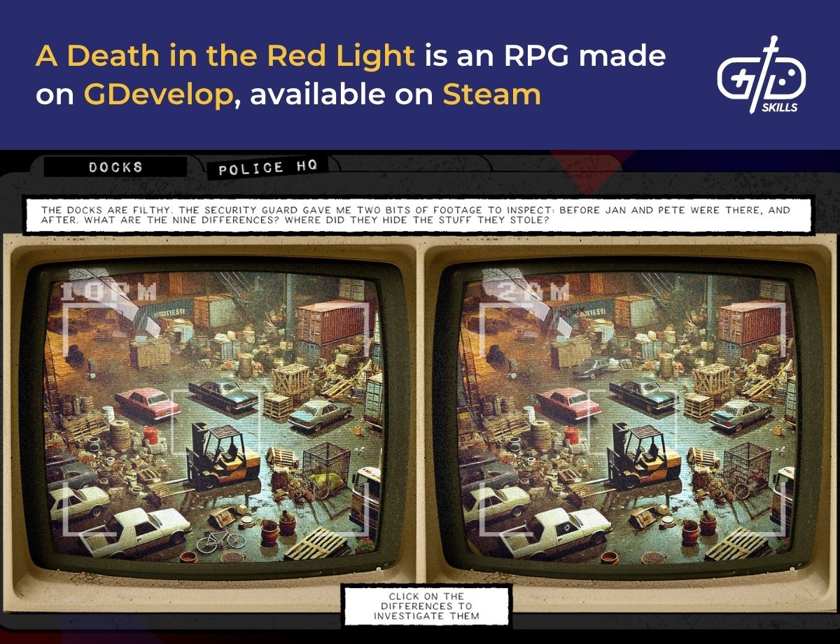 A Death in the Red Light is an RPG made with GDevelop, available on Steam