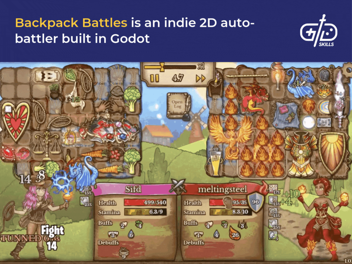 Backpack Battles is an indie 2D auto-battler built in Godot