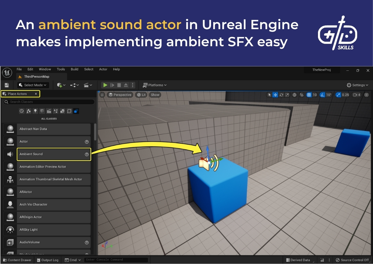 An ambient sound actor in Unreal Engine makes implementing ambient SFX easy
