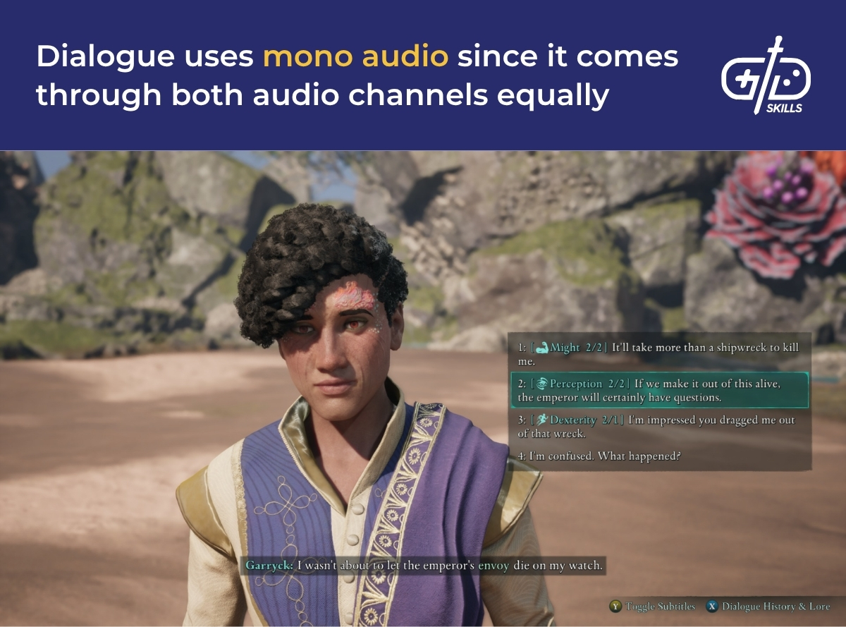 Dialogue uses mono audio since it comes through both audio channels equally