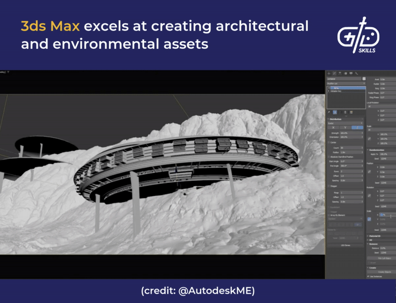 3ds Max excels at creating architectural and environmental assets