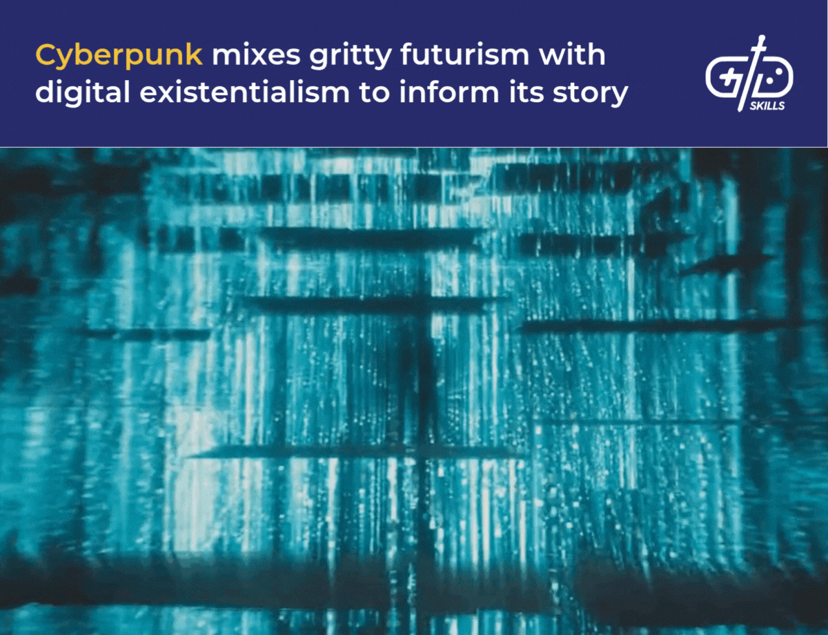 Cyberpunk mixes gritty futurism with digital existentialism to inform its story