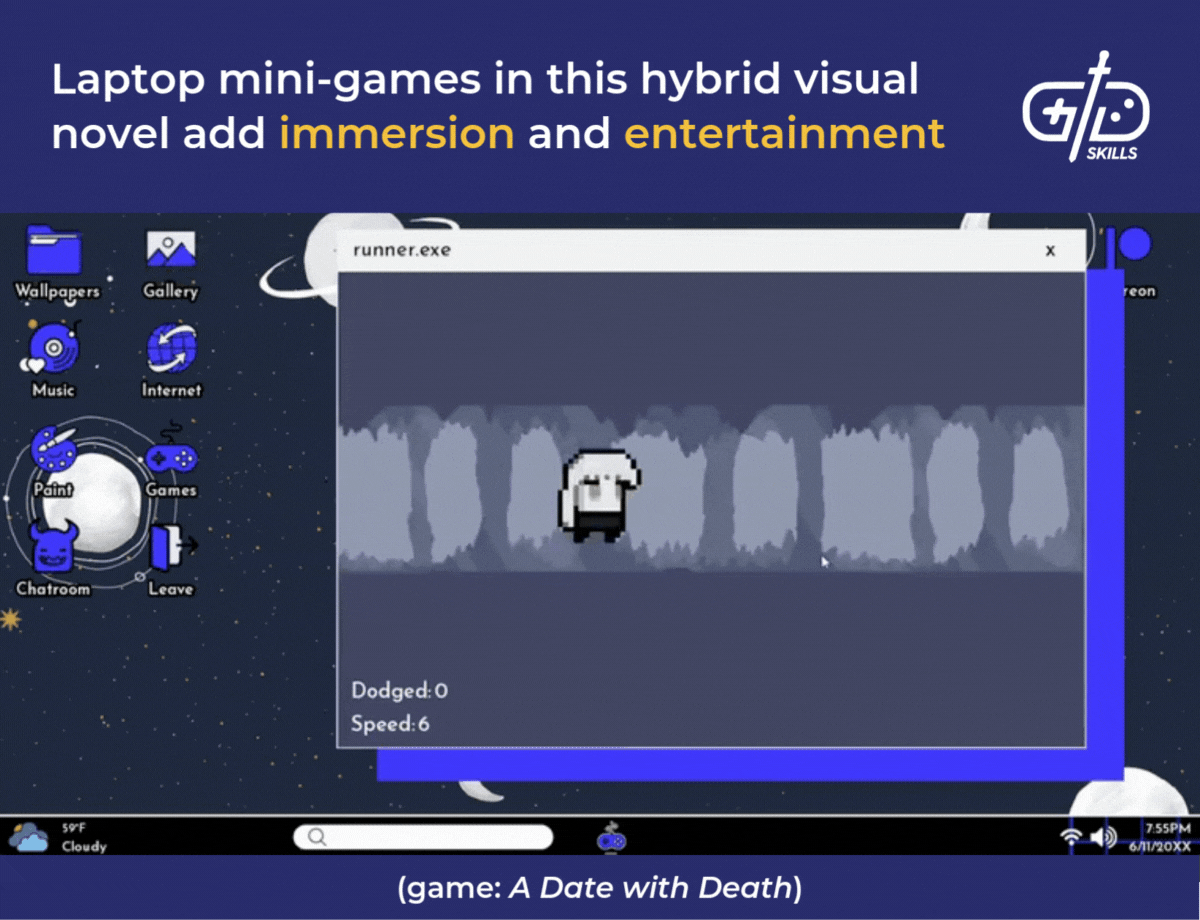 Laptop mini-games in this hybrid visual novel add immersion and entertainment