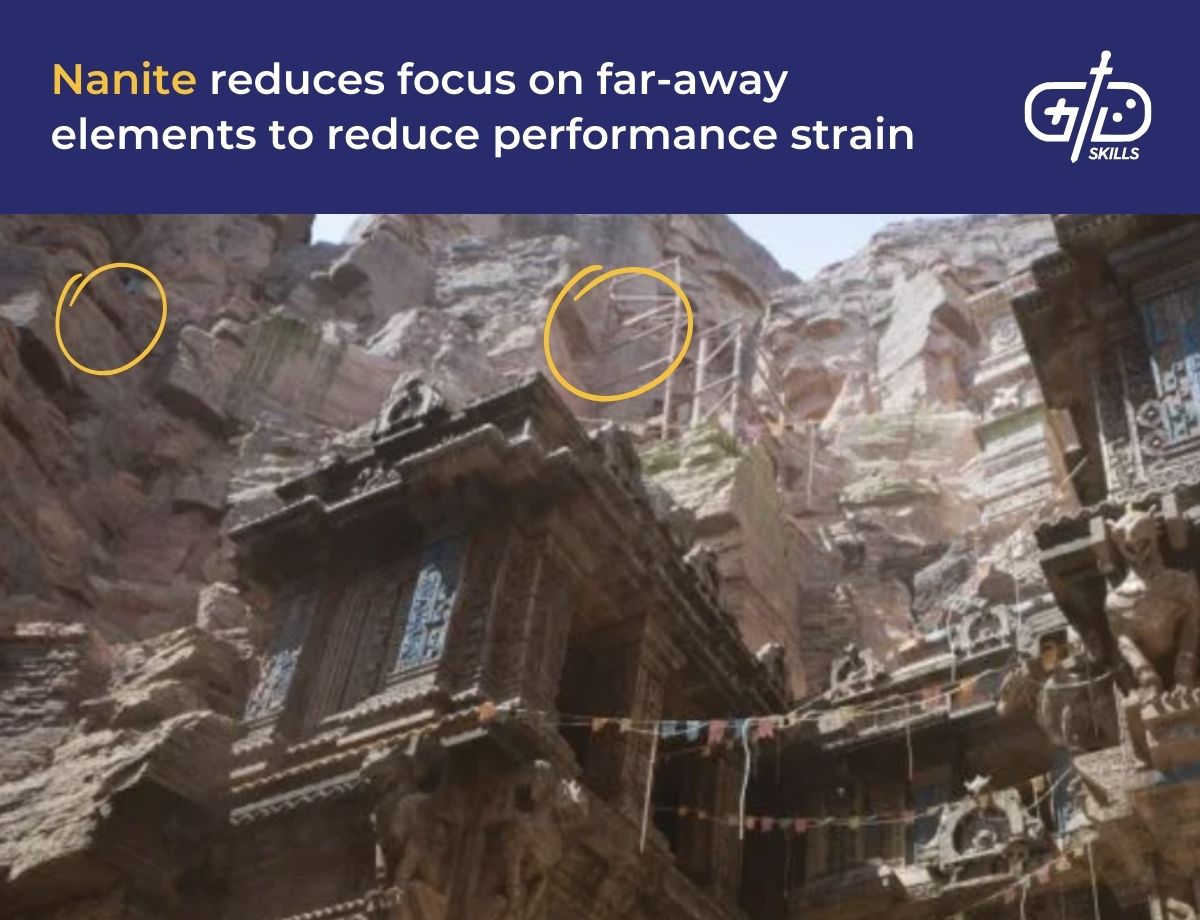 Nanite reduces focus on far-away elements to reduce performance strain