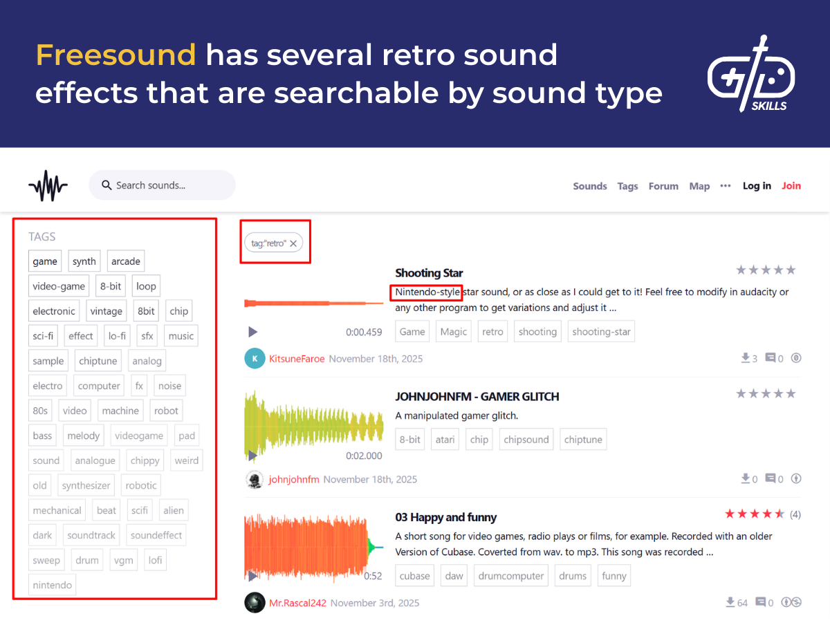 Freesound has several retro sound effects that are searchable by sound type