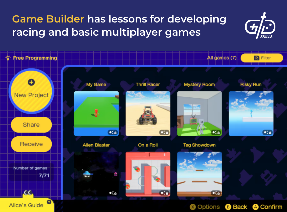 Game Builder has lessons for developing racing and basic multiplayer games
