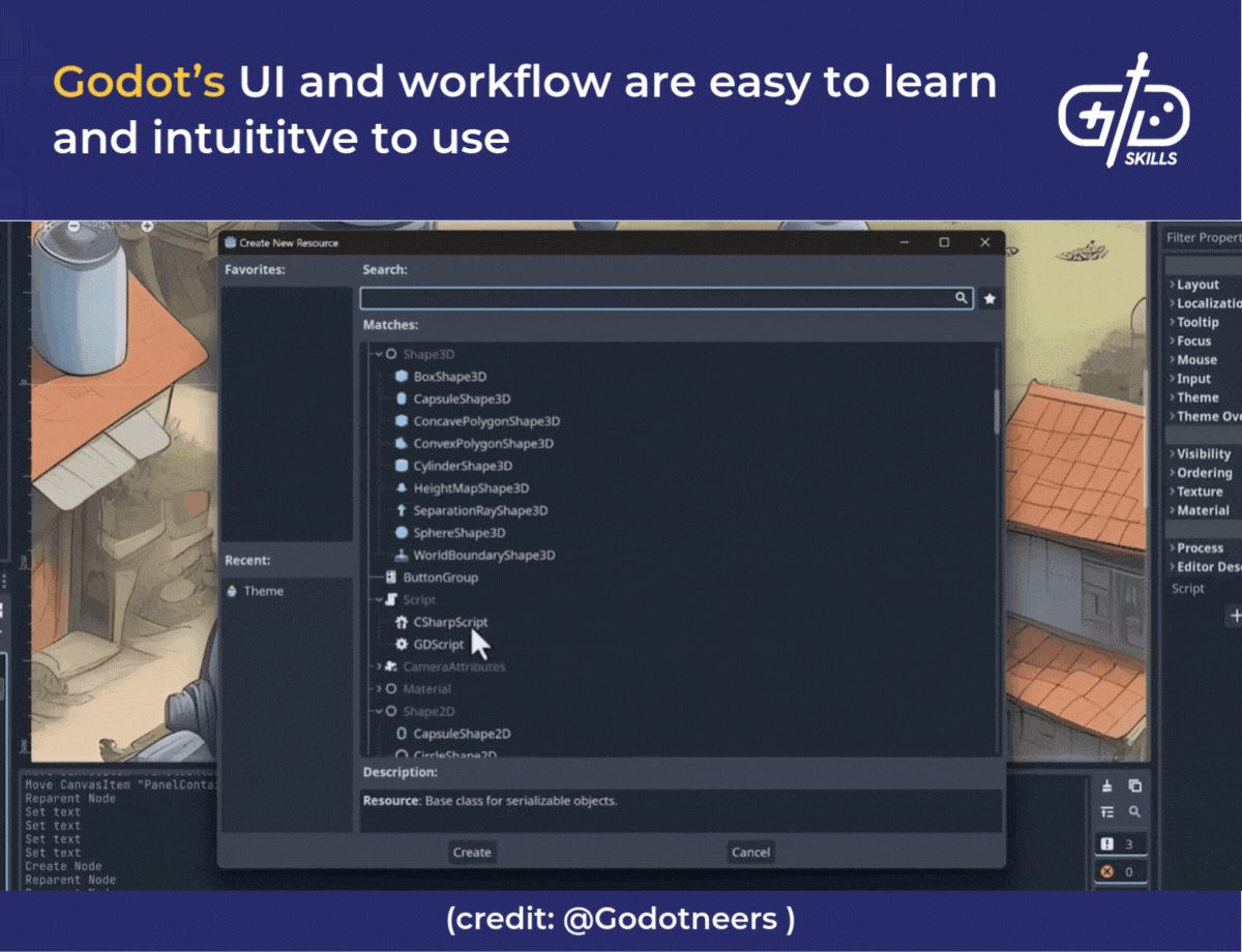 Godot's UI and workflow are easy to learn and intuitive to use