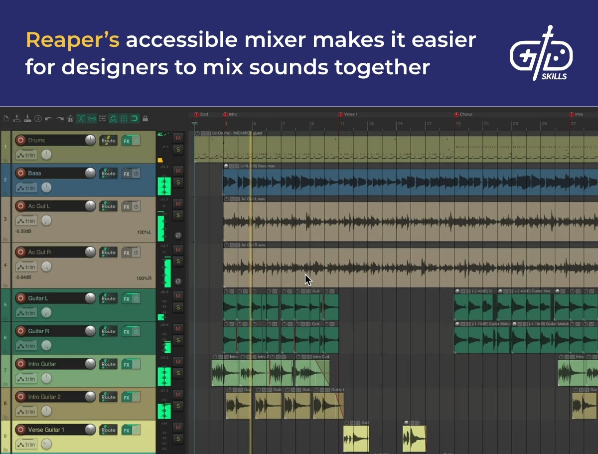 Reaper's accessible mixer makes it easier for designers to mix sounds together