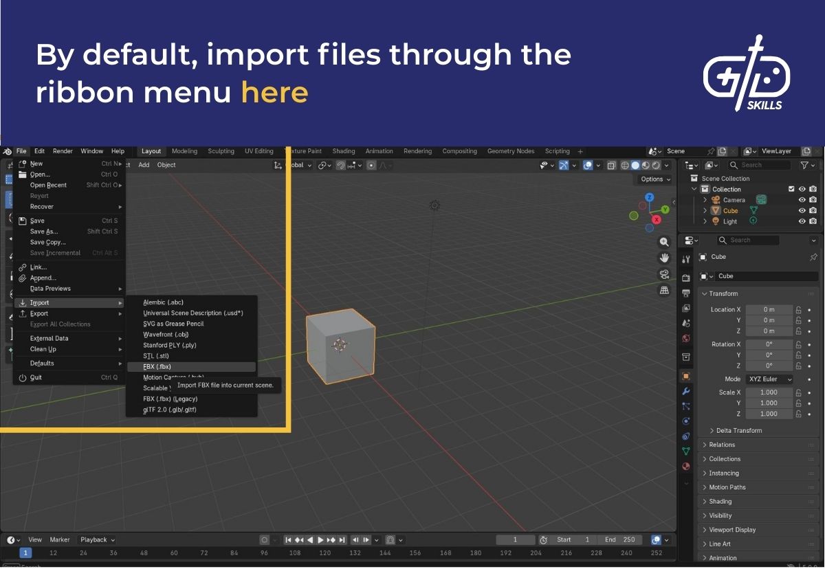 By default, import files through the ribbon menu here