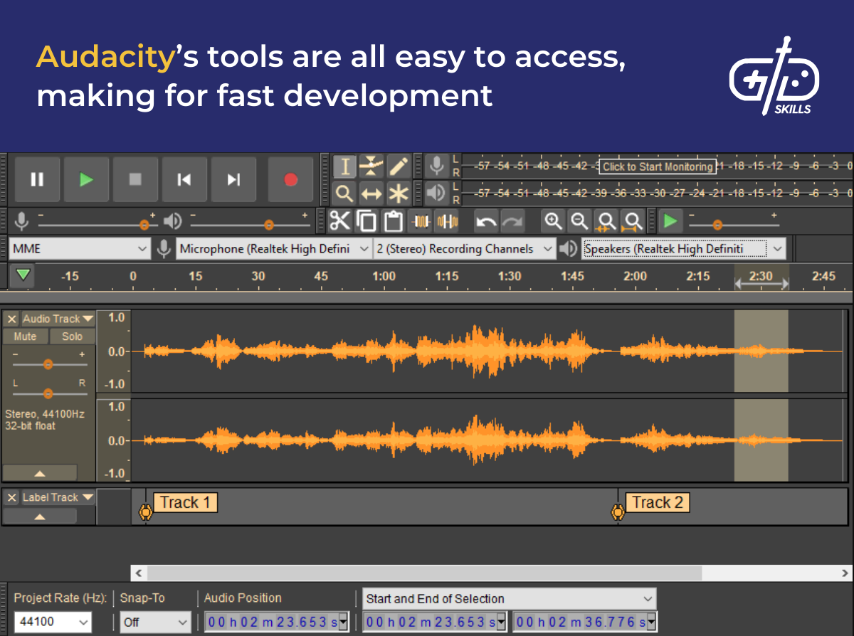 Audacity's tools are all easy to access, making for fast development