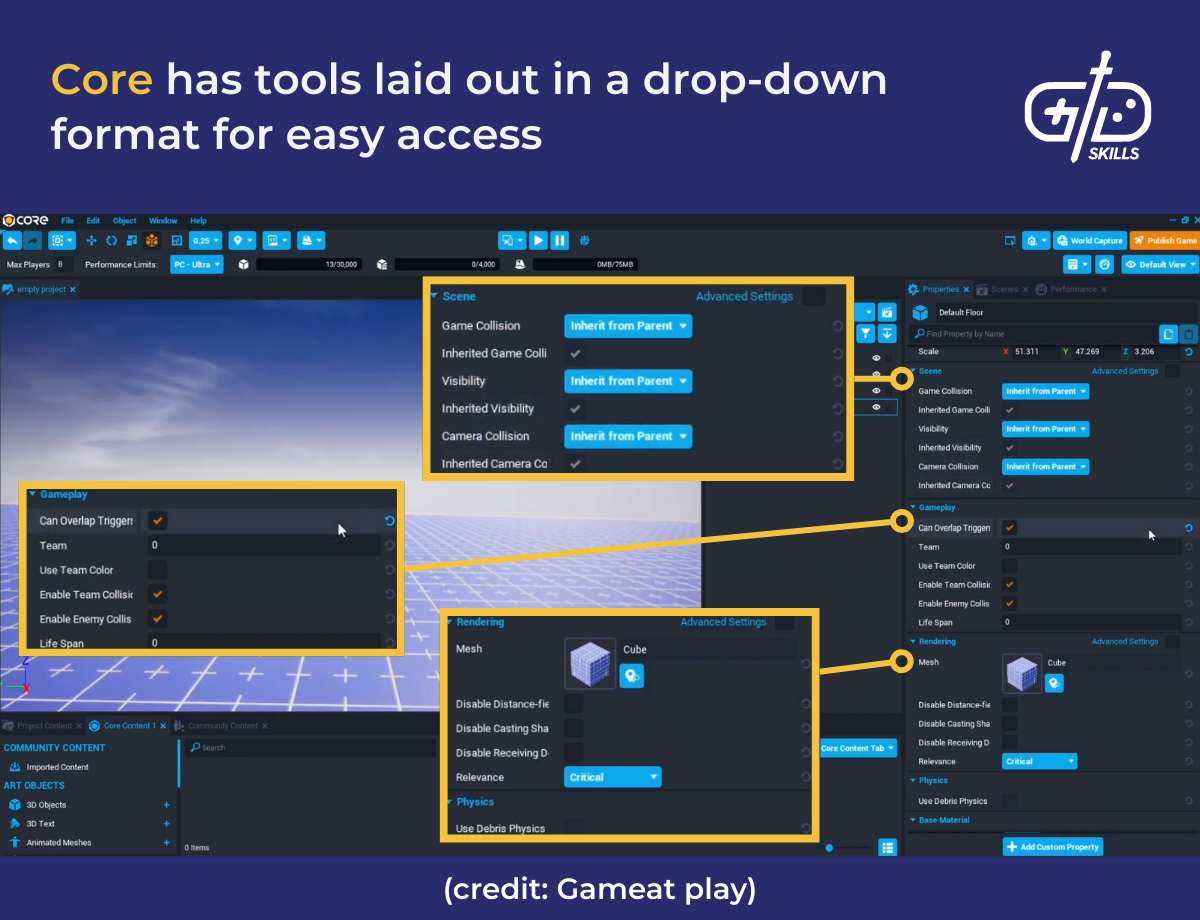 Core has tools laid out in a drop-down format for easy access