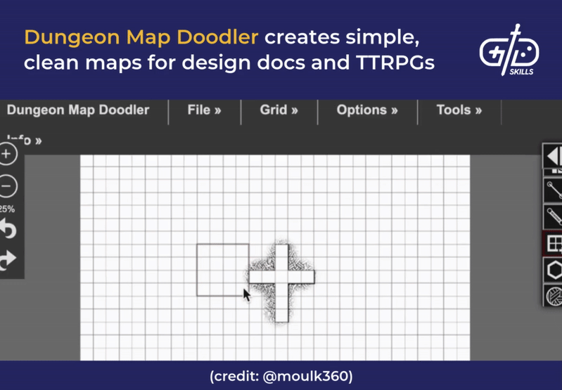 Dungeon Map Doodler creates simple, clean maps for design docs and TTRPGs