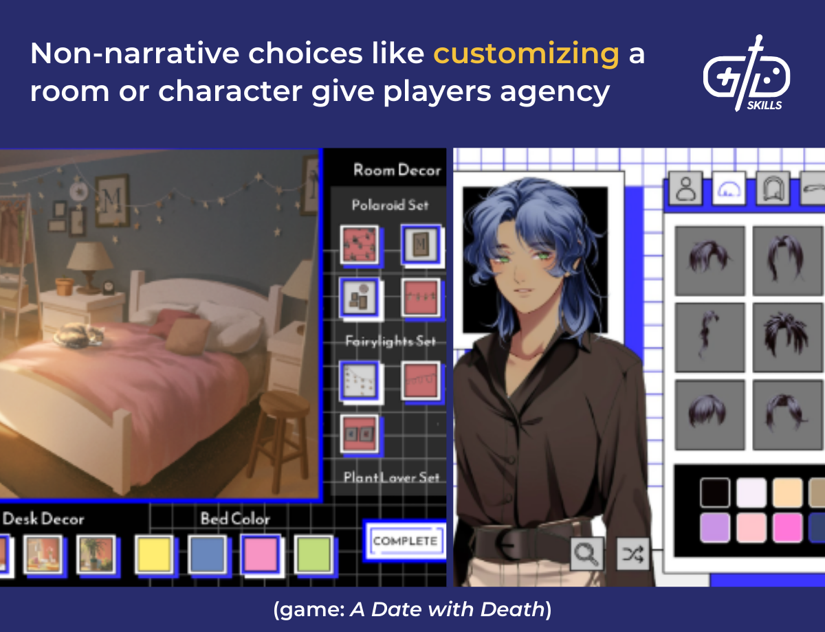 Non-narrative choices like customizing a room or character give players agency