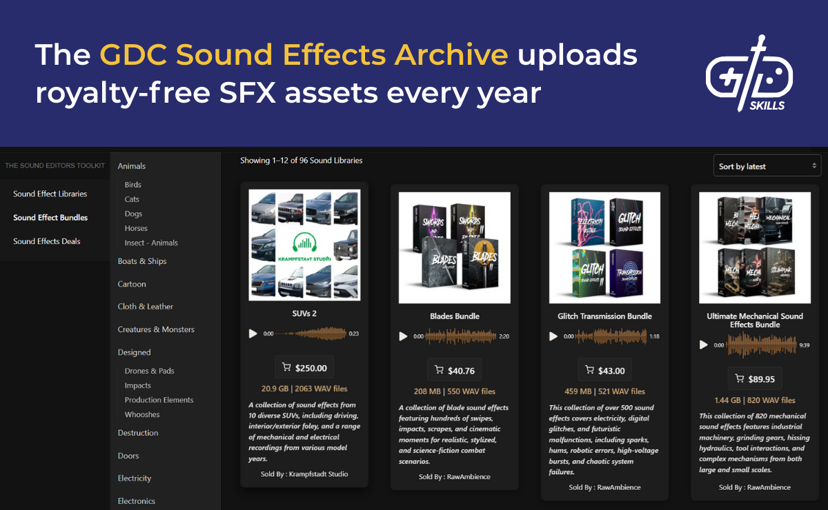 The GDC Sound Effects Archive uploads royalty-free SFX assets every year