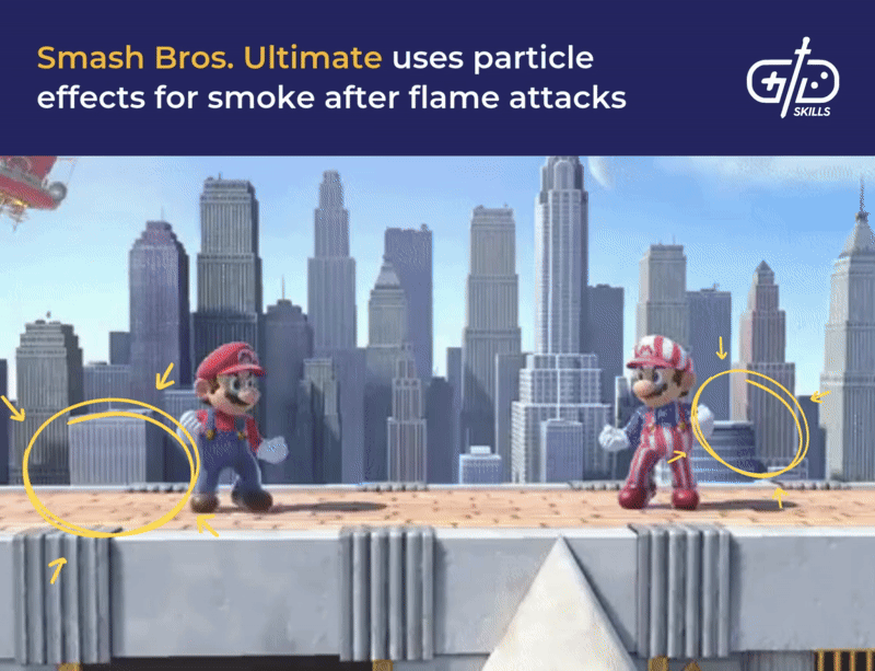 Smash Bros. Ultimate uses particle effects for smoke after flame attacks