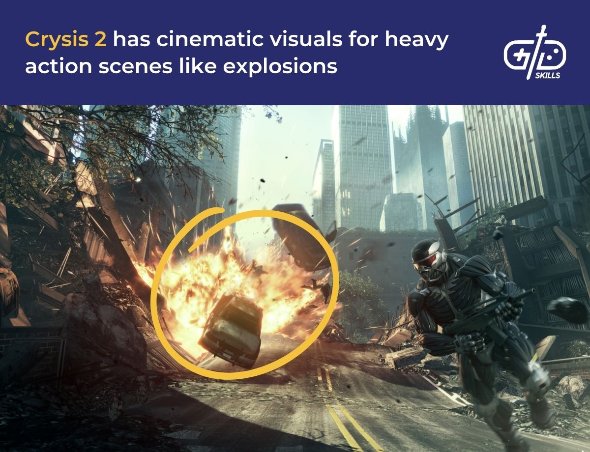 Crysis 2 has cinematic visuals for heavy action scenes like explosions