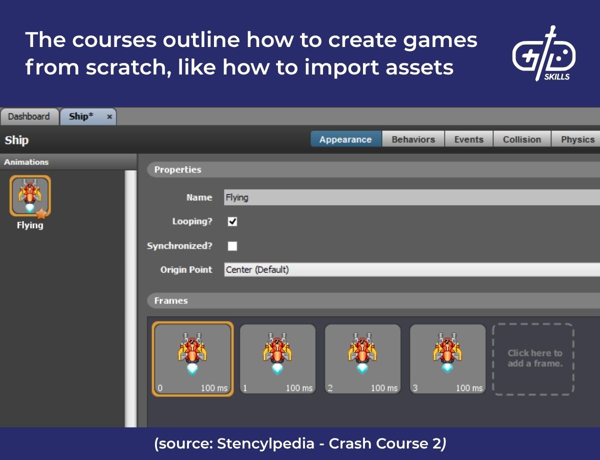 The courses outline how to create games from scratch, like how to import assets