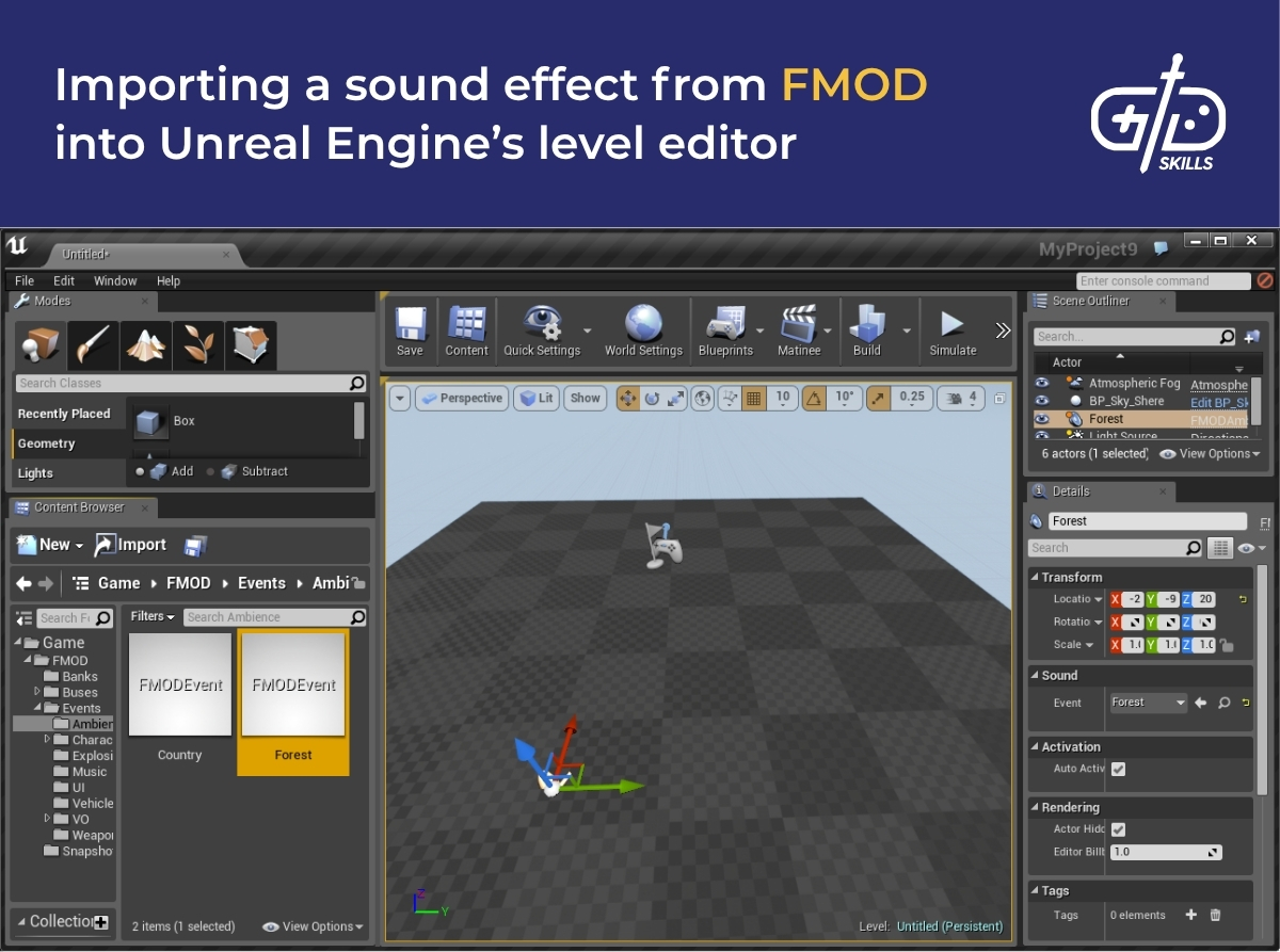 Importing a sound effect from FMOD into Unreal Engine's level editor