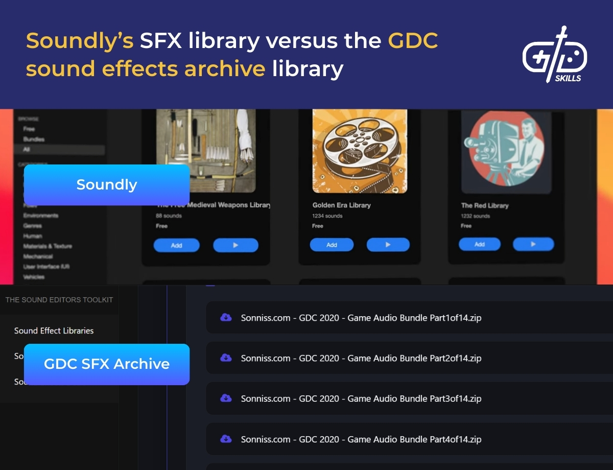 Soundly's SFX library versus the GDC sound effects archive library