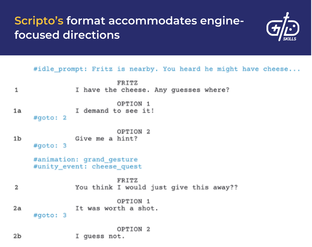 Scripto's format accommodates engine-focused directions