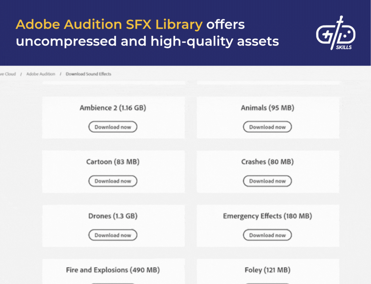 Adobe Audition SFX Library offers uncompressed and high-quality assets