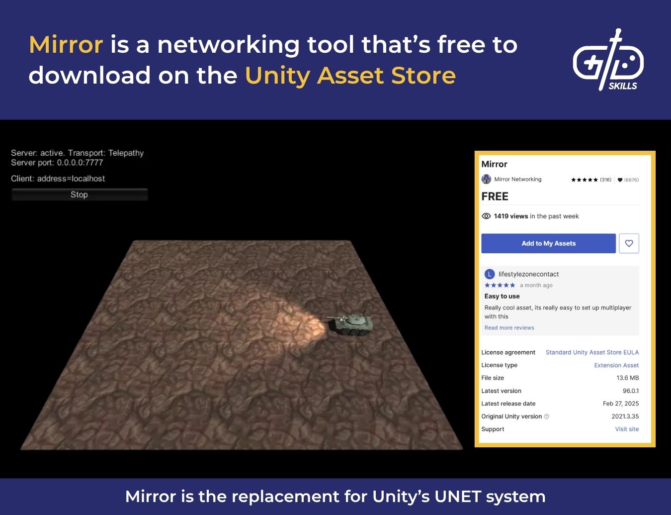 Mirror is a networking tool that's free to download on the Unity Asset Store