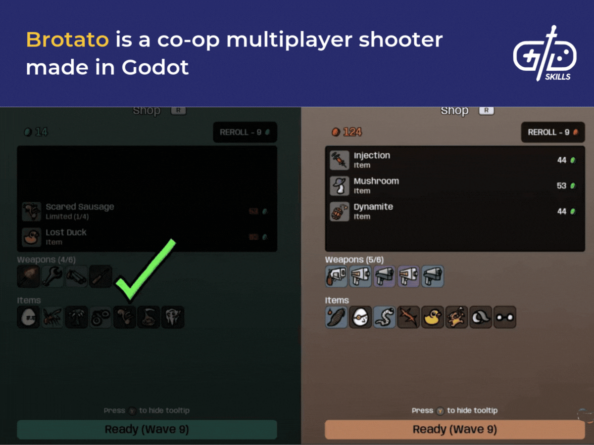 Brotato is a co-op multiplayer shooter made in Godot