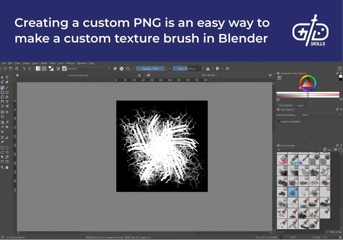 Creating a custom PNG is an easy way to make a custom texture brush in Blender