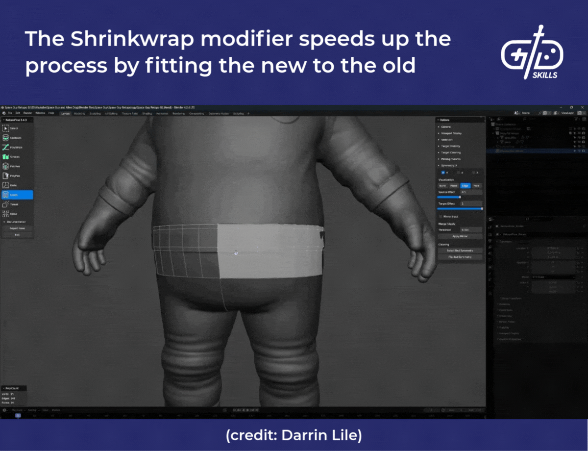 The Shrinkwrap modifier speeds up the process by fitting the new to the old
